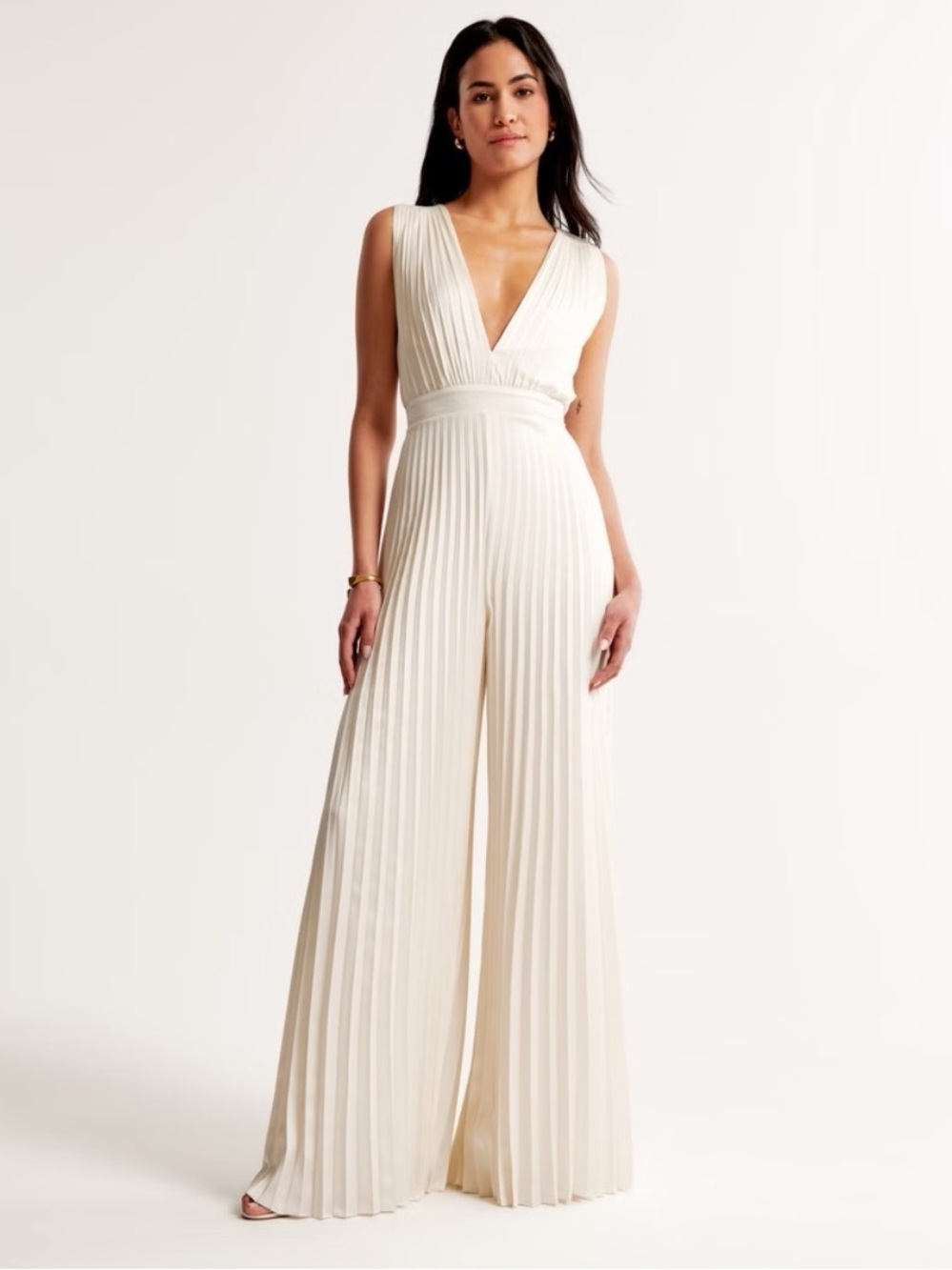 Abercrombie & Fitch The A&F Giselle Pleated Jumpsuit Cream XS
